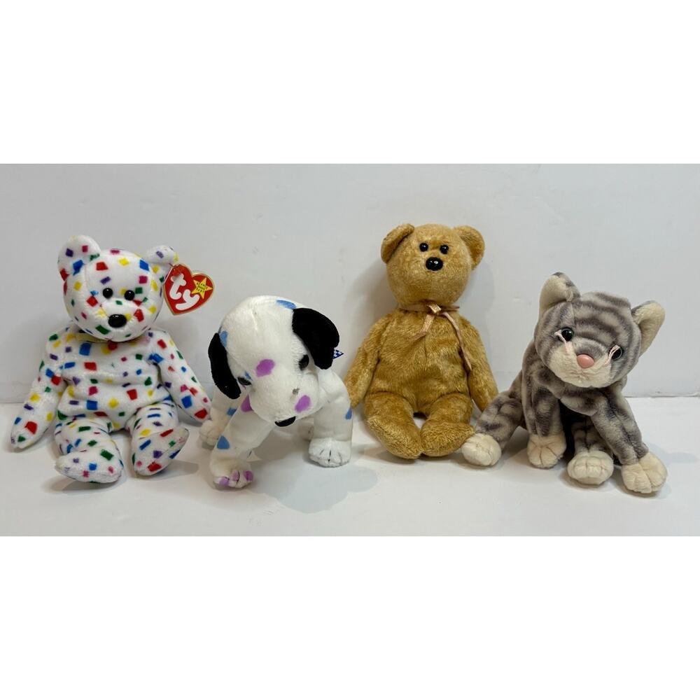 TY Beanie Babies lot of 4 - Silver, Ty 2k, Cashew, Dizzy, 1 w/ hang tag, Retired